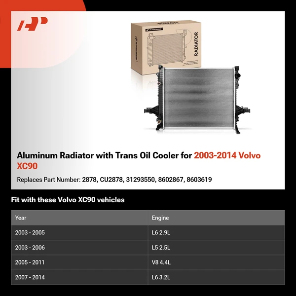 Aluminum Radiator with Trans Oil Cooler for 2003-2014 Volvo XC90