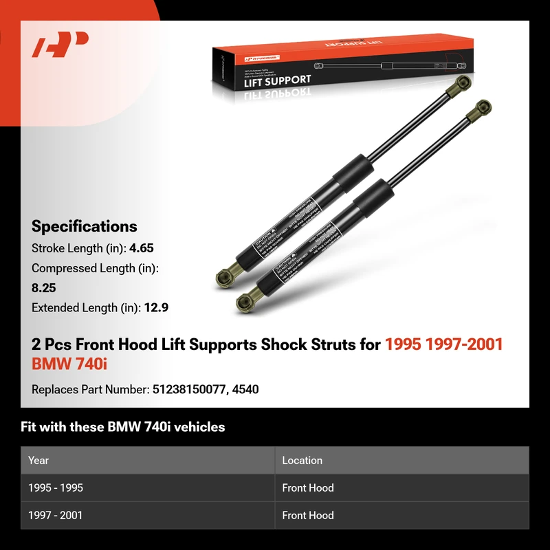 2 Pcs Front Hood Lift Supports Shock Struts for 1995 1997-2001 BMW 740i