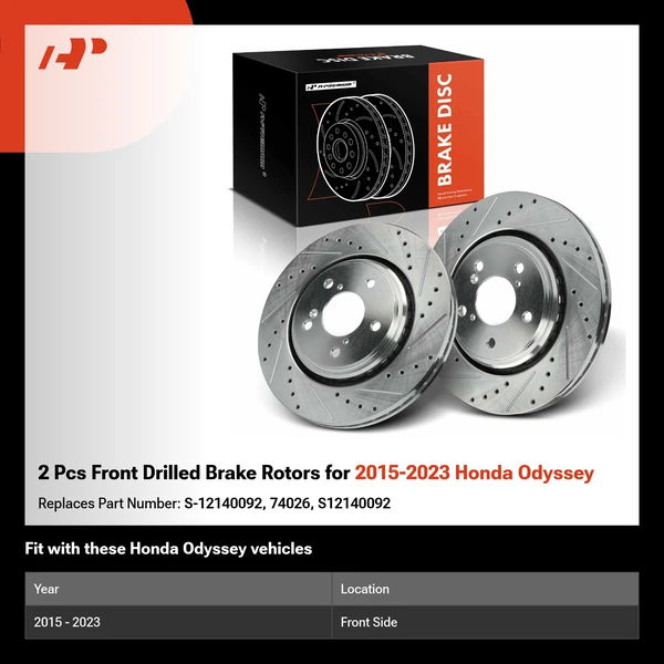 2 Pcs Front Drilled Brake Rotors for 2015-2023 Honda Odyssey
