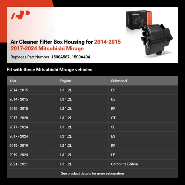 Air Cleaner Filter Box Housing for 2014-2015 2017-2024 Mitsubishi Mirage