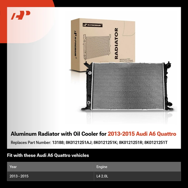 Aluminum Radiator with Oil Cooler for 2013-2015 Audi A6 Quattro