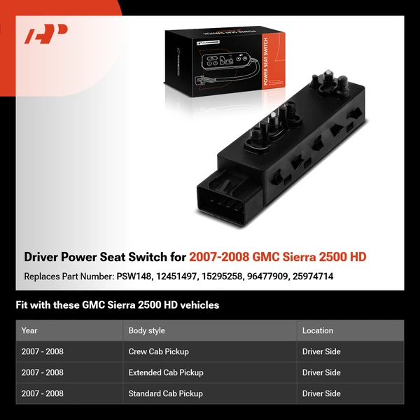 Driver Power Seat Switch for 2007-2008 GMC Sierra 2500 HD