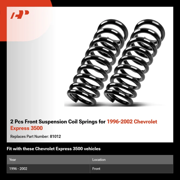 2 Pcs Front Suspension Coil Springs for 1996-2002 Chevrolet Express 3500