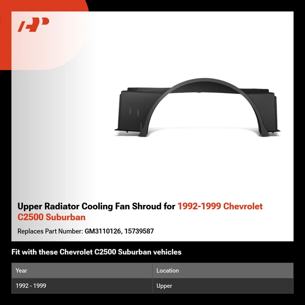 Upper Radiator Cooling Fan Shroud for 1992-1999 Chevrolet C2500 Suburban