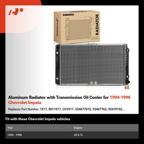 Aluminum Radiator with Transmission Oil Cooler for 1994-1996 Chevrolet Impala