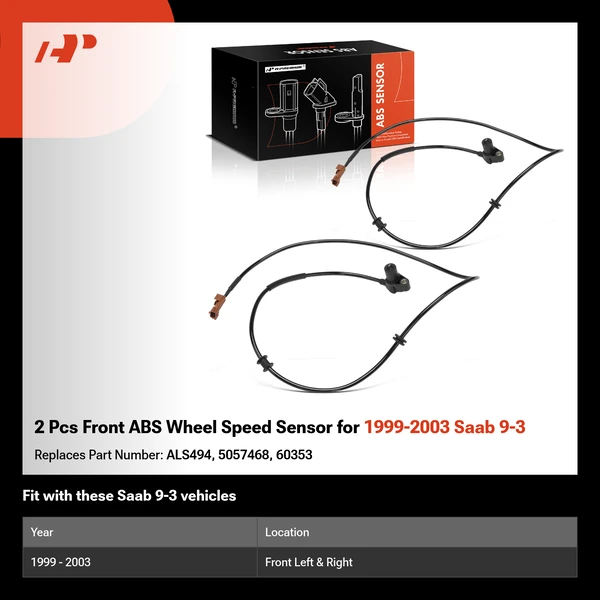 2 Pcs Front ABS Wheel Speed Sensor for 1999-2003 Saab 9-3