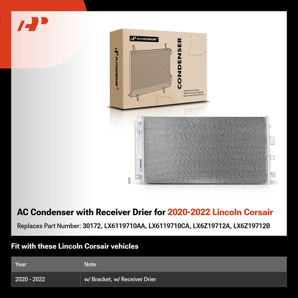 AC Condenser with Receiver Drier for 2020-2022 Lincoln Corsair