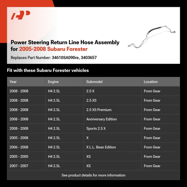 Power Steering Return Line Hose Assembly for 2005-2008 Subaru Forester