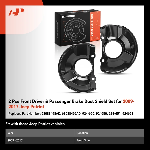 2 Pcs Front Driver & Passenger Brake Dust Shield Set for 2009-2017 Jeep Patriot