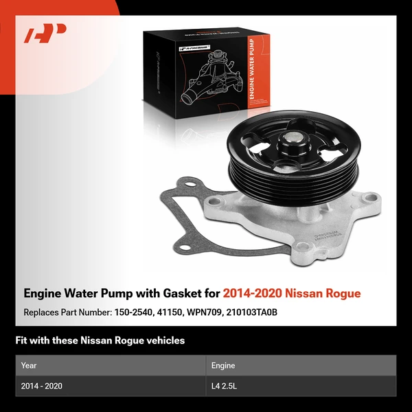 Engine Water Pump with Gasket for 2014-2020 Nissan Rogue