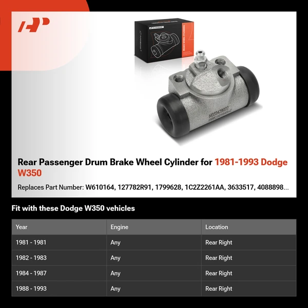 Rear Passenger Drum Brake Wheel Cylinder for 1981-1993 Dodge W350