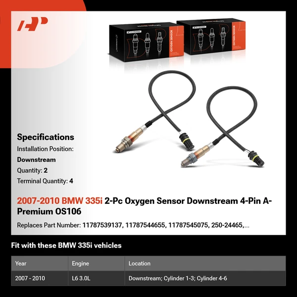 2007-2010 BMW 335i 2-Pc Oxygen Sensor Downstream 4-Pin A-Premium OS106