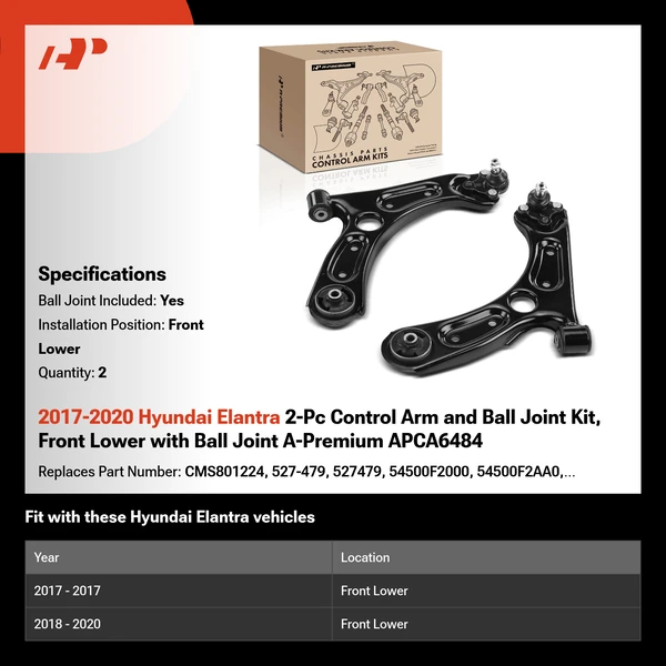 2017-2020 Hyundai Elantra 2-Pc Control Arm and Ball Joint Kit, Front Lower with Ball Joint A-Premium APCA6484