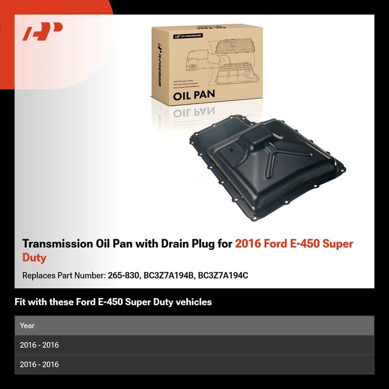 Transmission Oil Pan with Drain Plug for 2016 Ford E-450 Super Duty