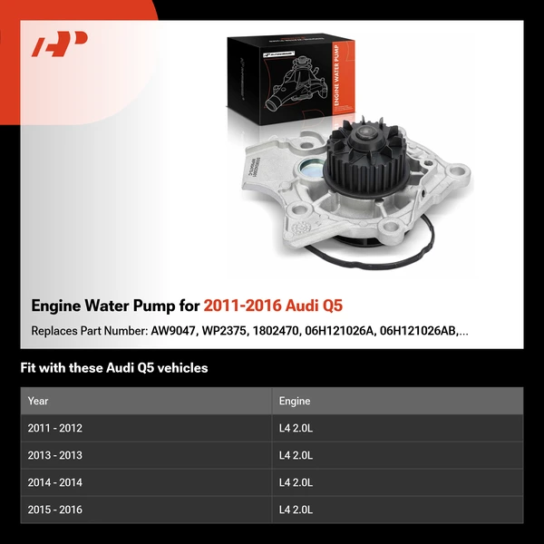 Engine Water Pump for 2011-2016 Audi Q5