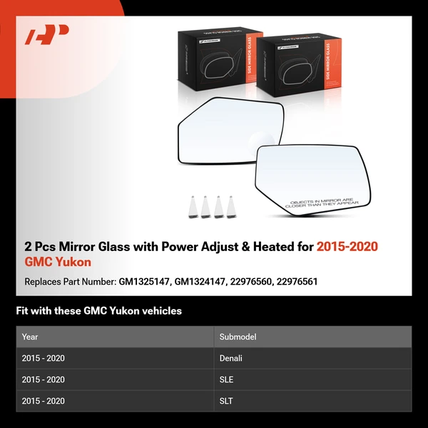 2 Pcs Mirror Glass with Power Adjust & Heated for 2015-2020 GMC Yukon