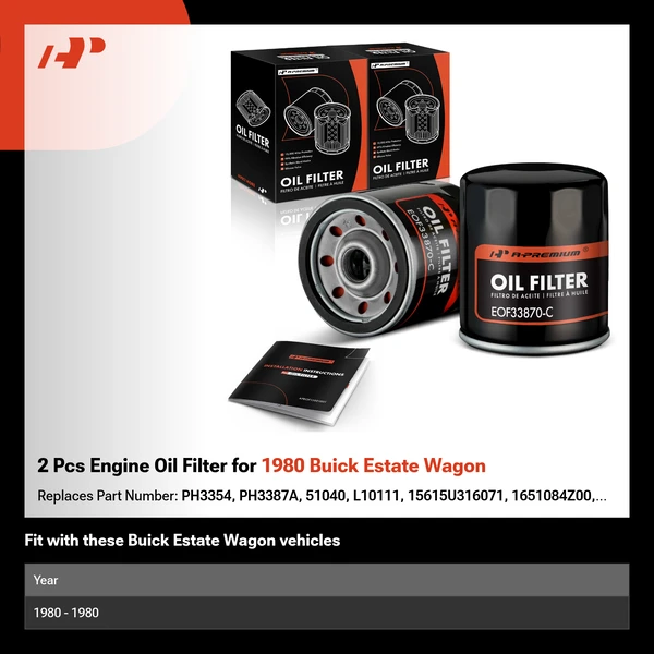 2 Pcs Engine Oil Filter for 1980 Buick Estate Wagon