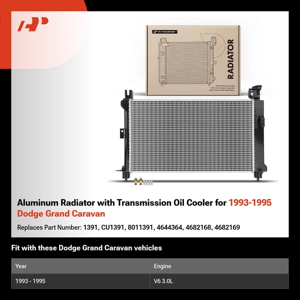 Aluminum Radiator with Transmission Oil Cooler for 1993-1995 Dodge Grand Caravan