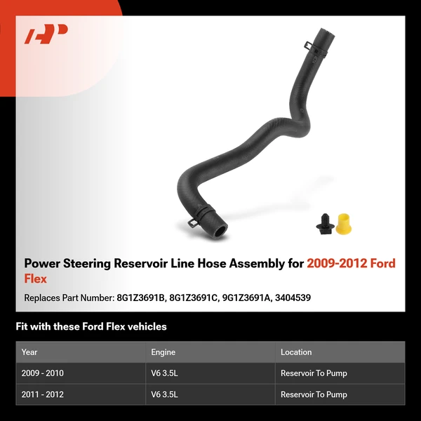 Power Steering Reservoir Line Hose Assembly for 2009-2012 Ford Flex