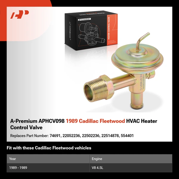 A-Premium APHCV098 1989 Cadillac Fleetwood HVAC Heater Control Valve