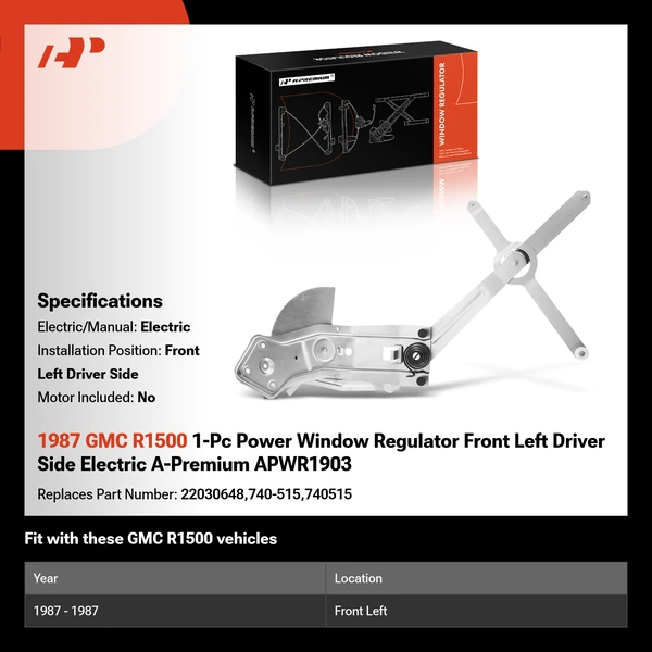 1987 GMC R1500 1-Pc Power Window Regulator Front Left Driver Side Electric A-Premium APWR1903