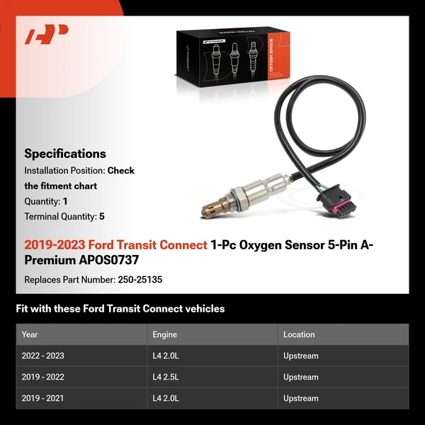 2019-2023 Ford Transit Connect 1-Pc Oxygen Sensor 5-Pin A-Premium APOS0737