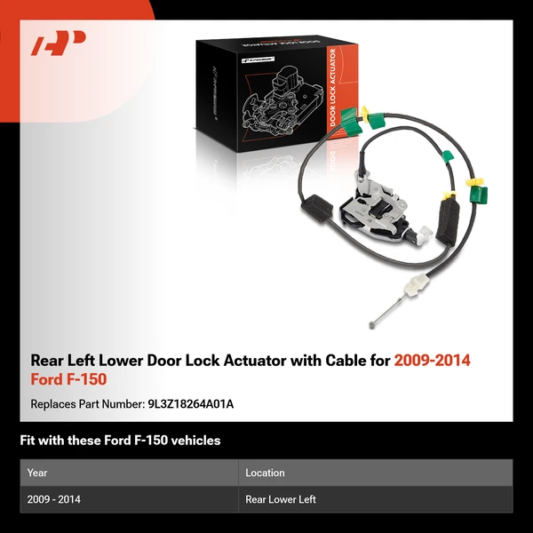 Rear Left Lower Door Lock Actuator with Cable for 2009-2014 Ford F-150