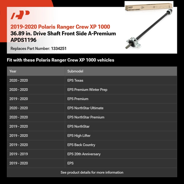 2019-2020 Polaris Ranger Crew XP 1000 36.89 in. Drive Shaft Front Side A-Premium APDS1196