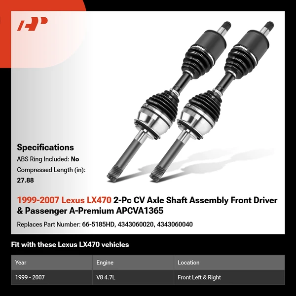 1999-2007 Lexus LX470 2-Pc CV Axle Shaft Assembly Front Driver & Passenger A-Premium APCVA1365