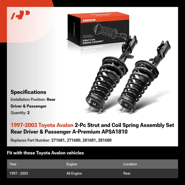 1997-2003 Toyota Avalon 2-Pc Strut and Coil Spring Assembly Set Rear Driver & Passenger A-Premium APSA1810