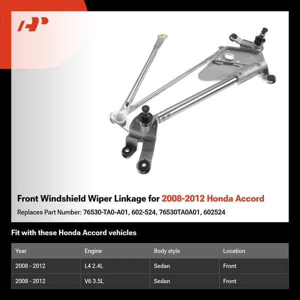 Front Windshield Wiper Linkage for 2008-2012 Honda Accord