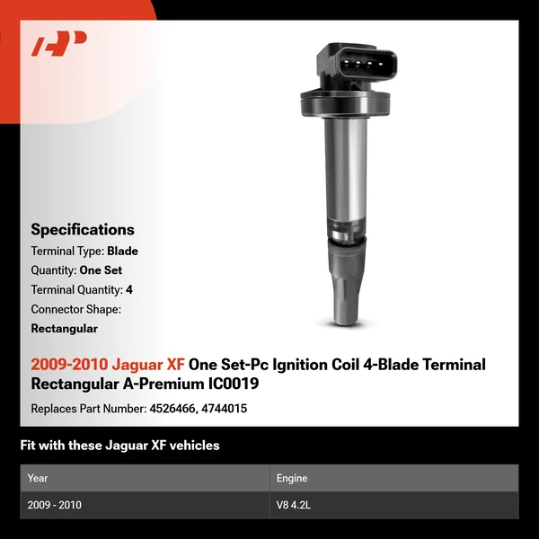 2009-2010 Jaguar XF One Set-Pc Ignition Coil 4-Blade Terminal Rectangular A-Premium IC0019