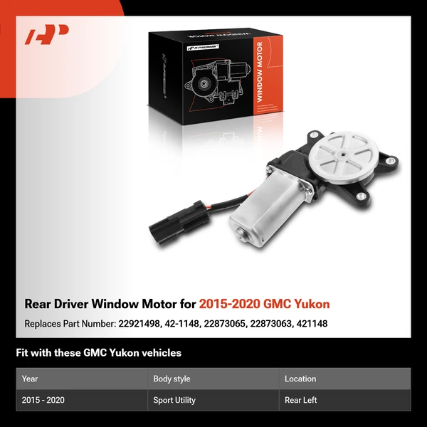 Rear Driver Window Motor for 2015-2020 GMC Yukon