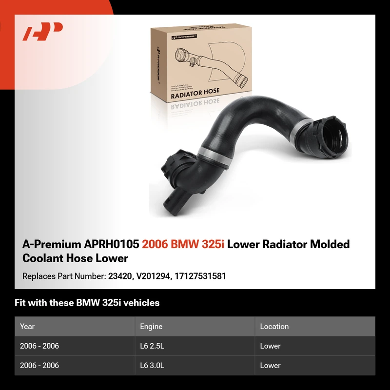 A-Premium APRH0105 2006 BMW 325i Lower Radiator Molded Coolant Hose Lower