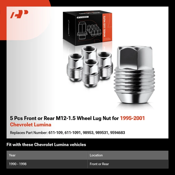 5 Pcs Front or Rear M12-1.5 Wheel Lug Nut for 1995-2001 Chevrolet Lumina