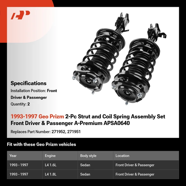 1993-1997 Geo Prizm 2-Pc Strut and Coil Spring Assembly Set Front Driver & Passenger A-Premium APSA0640