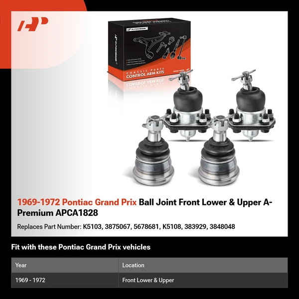 1969-1972 Pontiac Grand Prix Ball Joint Front Lower & Upper A-Premium APCA1828