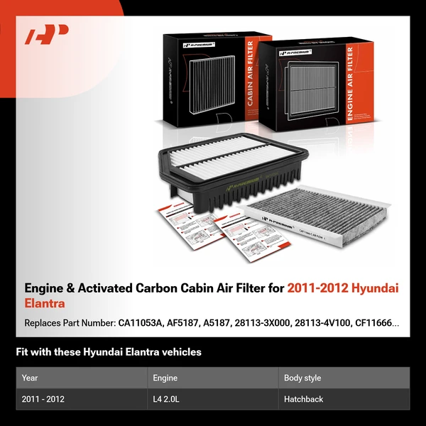 Engine & Activated Carbon Cabin Air Filter for 2011-2012 Hyundai Elantra