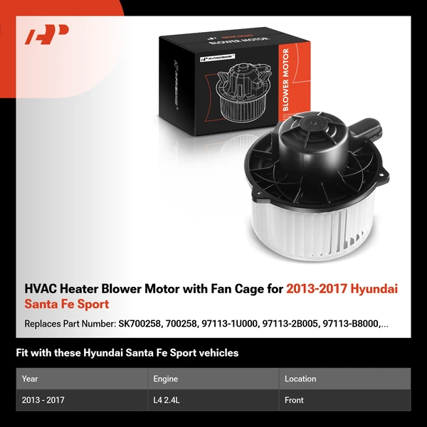 HVAC Heater Blower Motor with Fan Cage for 2013-2017 Hyundai Santa Fe Sport