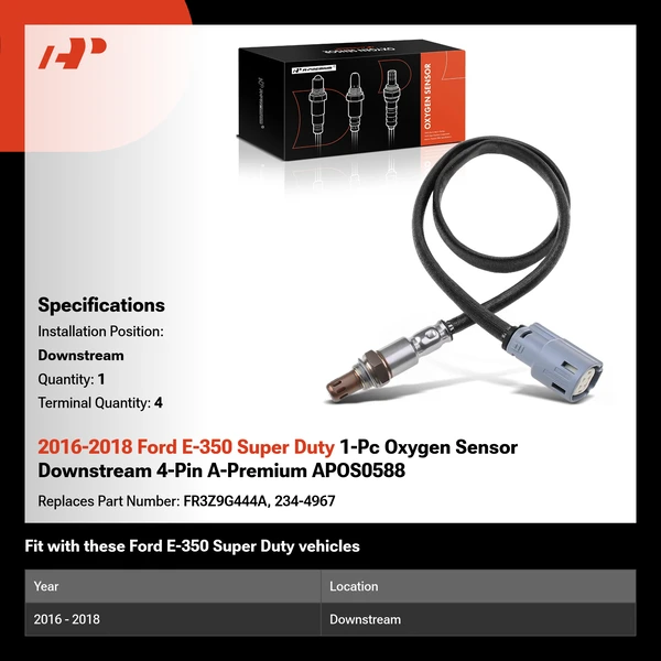 2016-2018 Ford E-350 Super Duty 1-Pc Oxygen Sensor Downstream 4-Pin A-Premium APOS0588