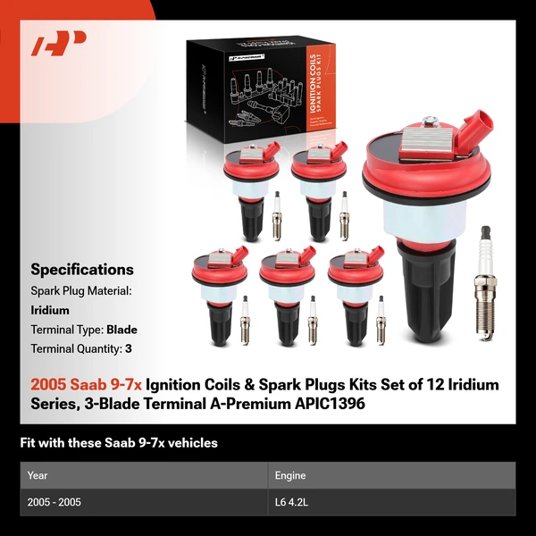 2005 Saab 9-7x Ignition Coils & Spark Plugs Kits Set of 12 Iridium Series, 3-Blade Terminal A-Premium APIC1396