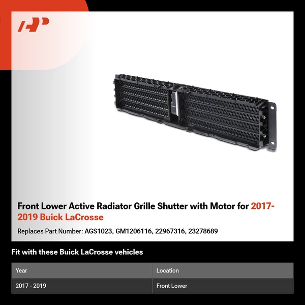 Front Lower Active Radiator Grille Shutter with Motor for 2017-2019 Buick LaCrosse