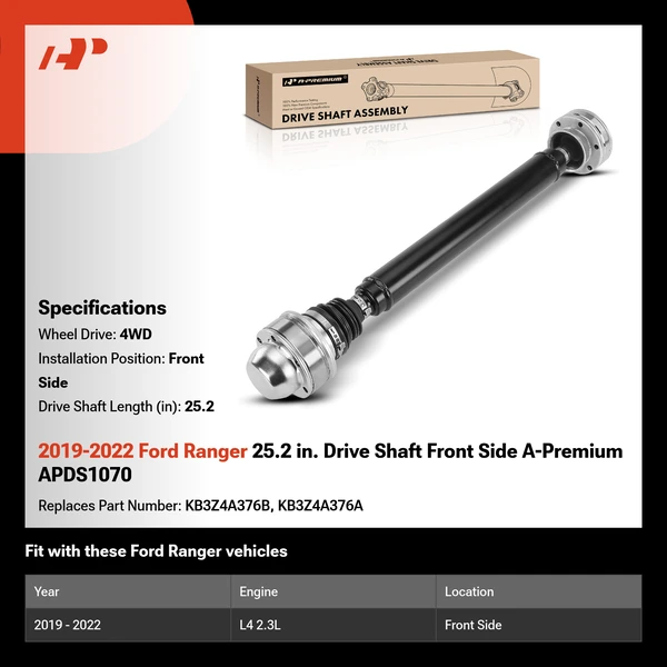 2019-2022 Ford Ranger 25.2 in. Drive Shaft Front Side A-Premium APDS1070