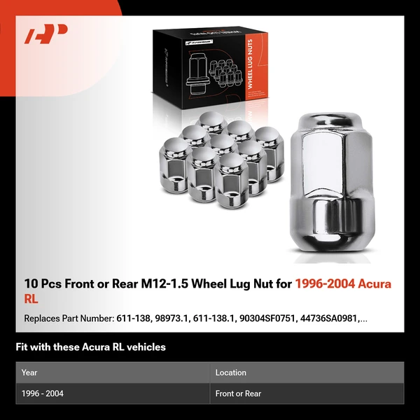 10 Pcs Front or Rear M12-1.5 Wheel Lug Nut for 1996-2004 Acura RL