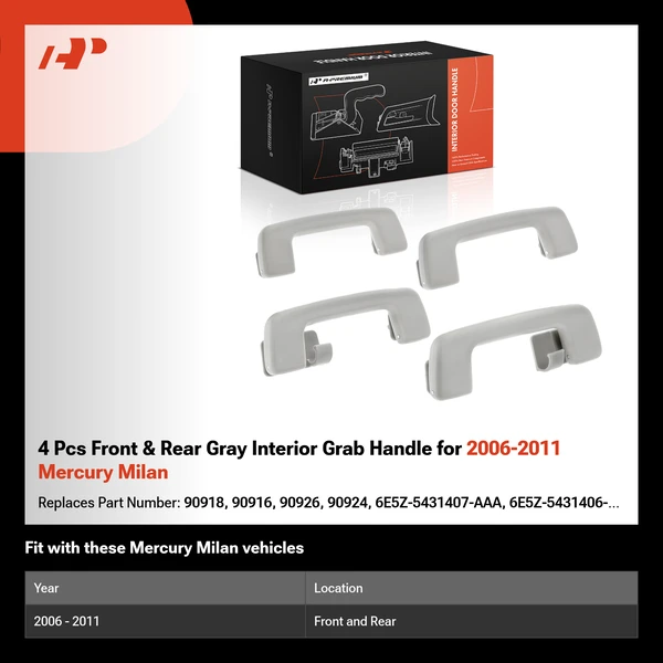 4 Pcs Front & Rear Gray Interior Grab Handle for 2006-2011 Mercury Milan