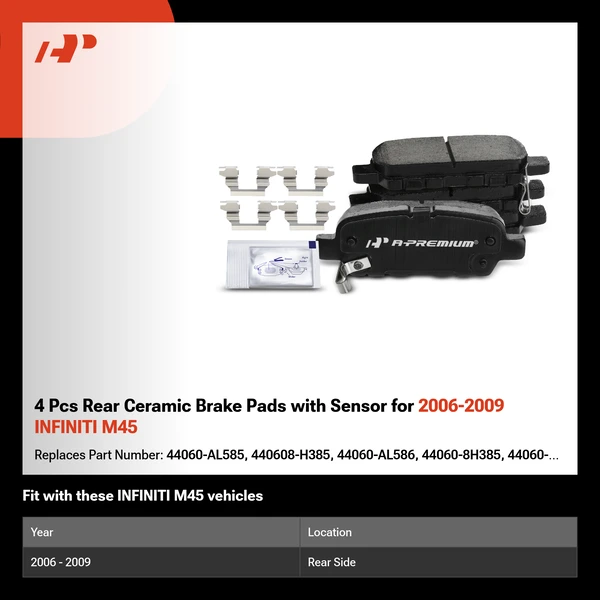 4 Pcs Rear Ceramic Brake Pads with Sensor for 2006-2009 INFINITI M45