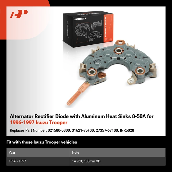 Alternator Rectifier Diode with Aluminum Heat Sinks 8-50A for 1996-1997 Isuzu Trooper