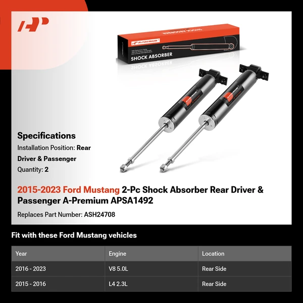 2015-2023 Ford Mustang 2-Pc Shock Absorber Rear Driver & Passenger A-Premium APSA1492