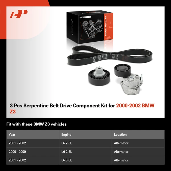 3 Pcs Serpentine Belt Drive Component Kit for 2000-2002 BMW Z3