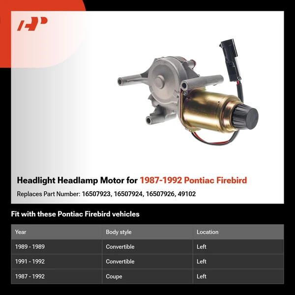 Headlight Headlamp Motor for 1987-1992 Pontiac Firebird